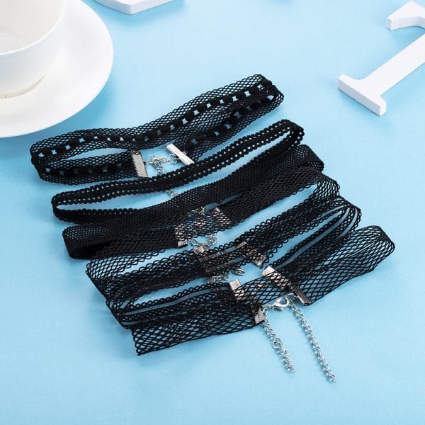 6'lı Set Choker Tasma Gerdanlık Kadife Deri Dantel Kolye MA192 - Görsel 3