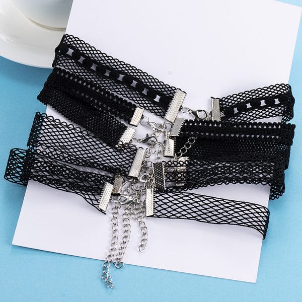 6'lı Set Choker Tasma Gerdanlık Kadife Deri Dantel Kolye MA192 - Görsel 2