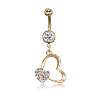 Taşlı Kalp Sarkıtlı Çelik Göbek Piercing